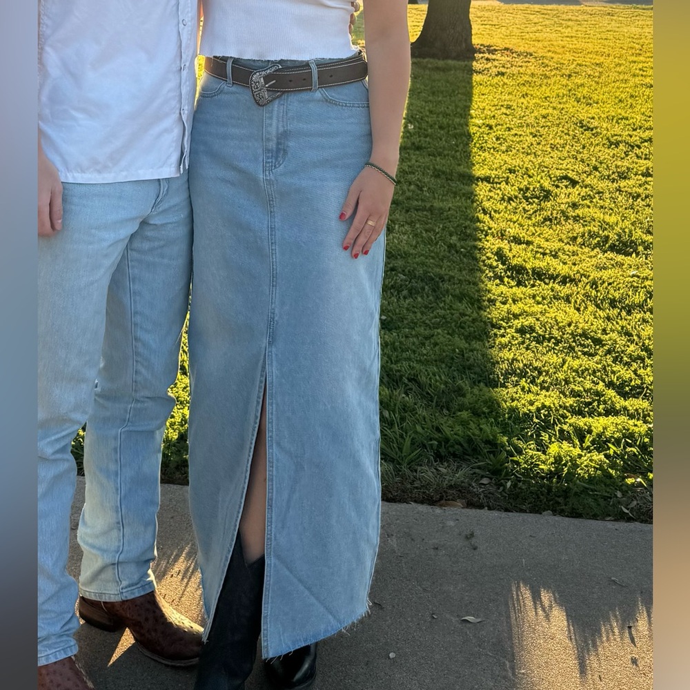 Light Blue Denim Maxi Skirt